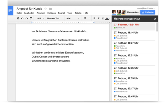 In Google Docs verfolgt man jede Bearbeitung