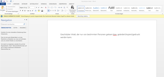 Screenshot Ansicht geschütztes Word-Dokument in Word geöffnet