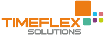 Logo TimeFleX Solutions mit Signet und Name als Schriftzug in bunten Farben